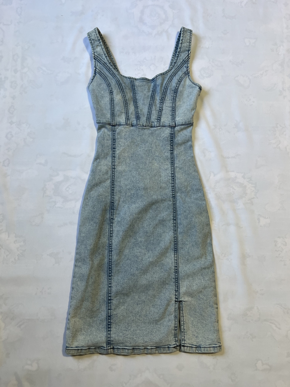 Rewash Light Blue Denim Midi Dress with Sculpted Seams